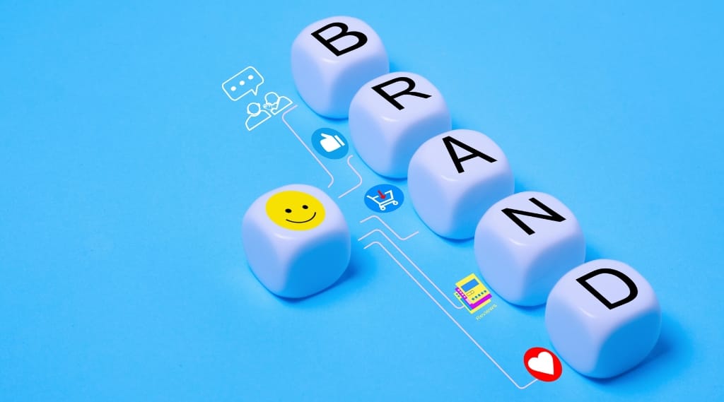 An image of SEO and brand stylised with dice