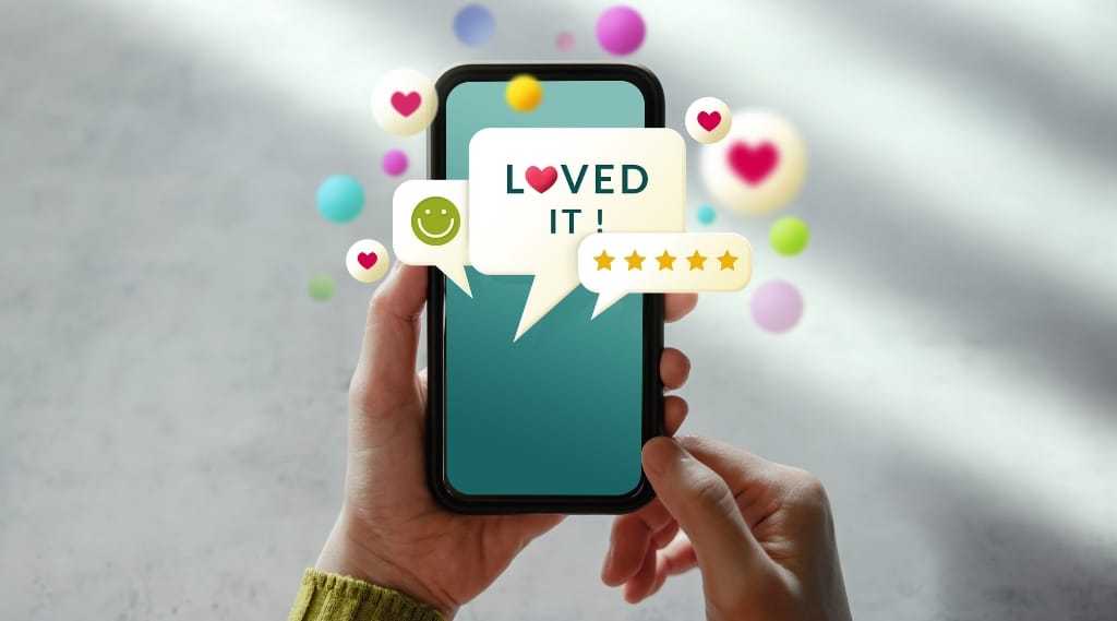 a stylised image representing social proof via an online review