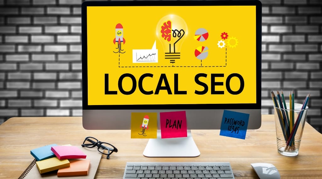 A computer screen showing the words 'LOCAL SEO'